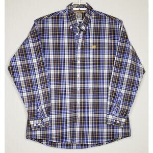 Cinch Button Down Shirt Mens Size Large Blue Plaid Long Sleeve Collared Western